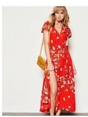 Free People Red Floral Wrap Maxi Dress